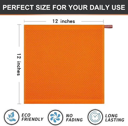 Kitinjoy 100% Cotton Kitchen Dish Cloths, 12 Pack Waffle Weave Ultra Soft Absorbent Dish Towels for Drying Dishes Quick Drying Kitchen Towels Dish Rags, 12 X 12Inch, Orange