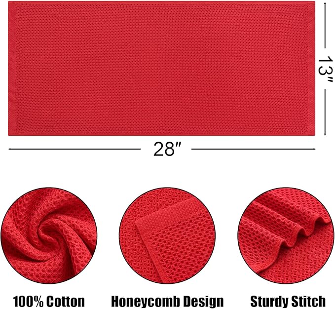 Kitinjoy 100% Cotton Waffle Weave Kitchen Towels, 6-Pack Super Soft and Absorbent Dish Towels for Drying Dishes, Kitchen Hand Towels, 13 in x 28 in, Red