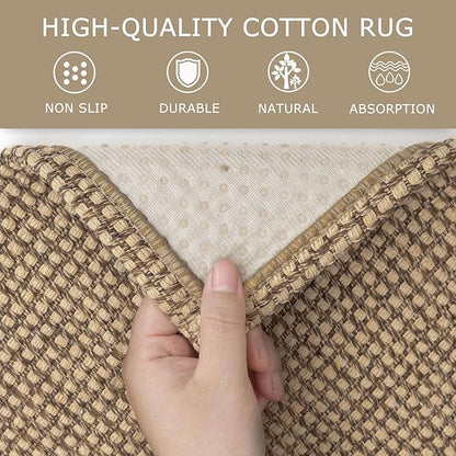KOZYFLY Indoor Door Mat 2x3 ft Small Area Rugs Washable Front Door Mat Non Slip Rubber Backed Entryway Rug Cotton Entrance Doormat for Front Porch Bathroom Kitchen Bedroom, Tan/Orange/Brown