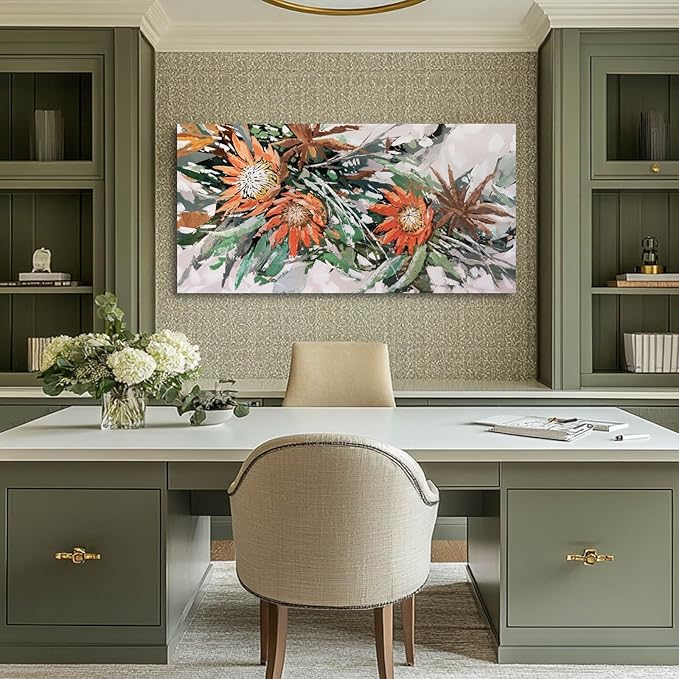 GAIDUOMAI Green Pictures Wall Decor Plants Painting on Canvas Color block Prints Modern Art for Bedroom Dining Room Home 24x48 Neutral Wall Art