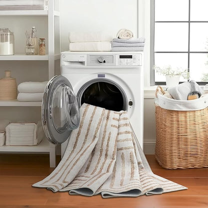 ReaLife Rugs Machine Washable Area Rug Runner - Living Room Bedroom Bathroom Kitchen Entryway Office - Non-Slip Baking Low Pile Stain Resistant Premium - Modern Geometric - Finn - Beige 2'6" x 6'