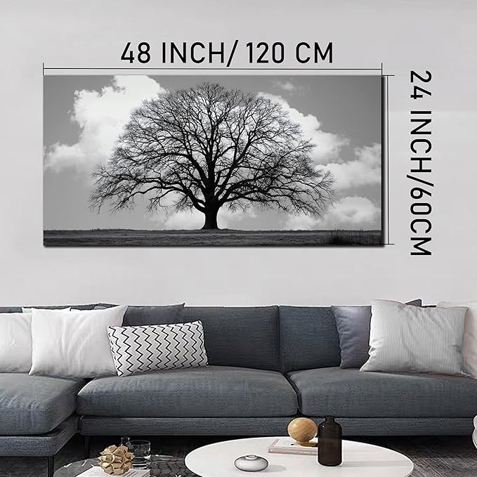 Trogonup Black and White Tree of Life Wall Art for Bedroom Modern Botanical Landscape Pictures for Living Room Office Canvas Prints Ready to Hang 24"x48"