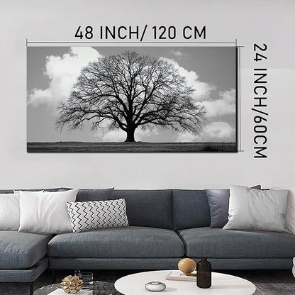Trogonup Black and White Tree of Life Wall Art for Bedroom Modern Botanical Landscape Pictures for Living Room Office Canvas Prints Ready to Hang 24"x48"
