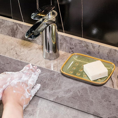 Soap Dish for Shower, Ceramic Soap Dish Non-Slip Soap Holder Bar Saver Tray for Bathroom Kitchen Sink, Floating Point Design Save Soap Loss