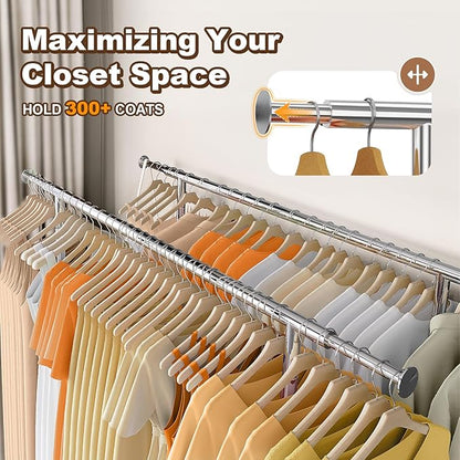 HOKEEPER 600 lbs Commercial Clothing Garment Rack with Shelves Clothing Racks on Wheels Rolling Closet Clothes Rack Heavy Duty Portable Collapsible Adjustable, Chrome Finish