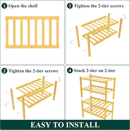 Smiry Shoe Rack, 4 Tier Small Bamboo Shoe Organizer, Stackable Free Standing Wooden Shoe Storage Shelf for Closet, Entryway, Front Door Entrance, Natural