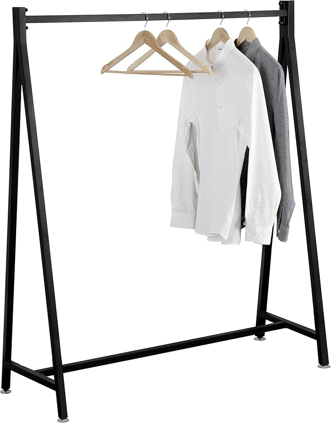 MyGift 47 Inch Modern Black Heavy Duty Metal A-Frame Wardrobe Clothing Rack, Commercial Grade Freestanding Garment Hanger for Bedroom Closet Clothes or Retail Display