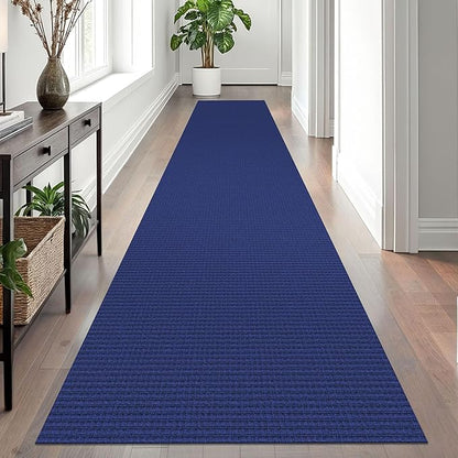EARTHALL Woven Runner Rug 2.6x12 Ft Washable Runners for Hallways Extra Long Cotton Non Slip Rubber Backed Kitchen Runner Braided Indoor Floor Carpet for Entryway, Hall, Kitchen, Royal Blue/Navy