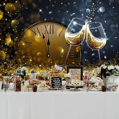 Baocicco 20x10ft Happy New Year Backdrop Countdown Party Shining Champagne Wine Glasses Bokeh Halos Backdrop Vinyl Photography Background New Year Eve Christmas Eve Party Winter Holiday Festival