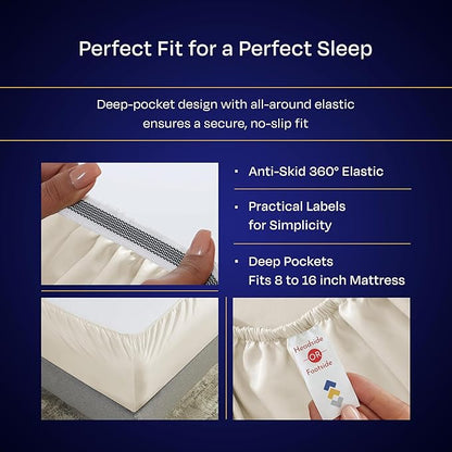 California Design Den Queen Bed Sheets Set - Luxury 1000 Thread Count Sateen, Thick and Natural 100% Cotton Bed Sheet Set, Deep Pockets, Soft, Breathable & Durable Bedding - Ivory (Creamy Beige Tone)