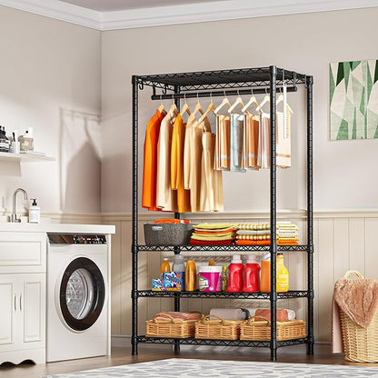 Ulif H4 Portable Closets, 4-Tier Metal Clothes Garment Rack for Bedroom and Cloakroom, Clothing Closet Storage and Organizer Wardrobe, 35.4" W x 14" D x 76.4" H, Black