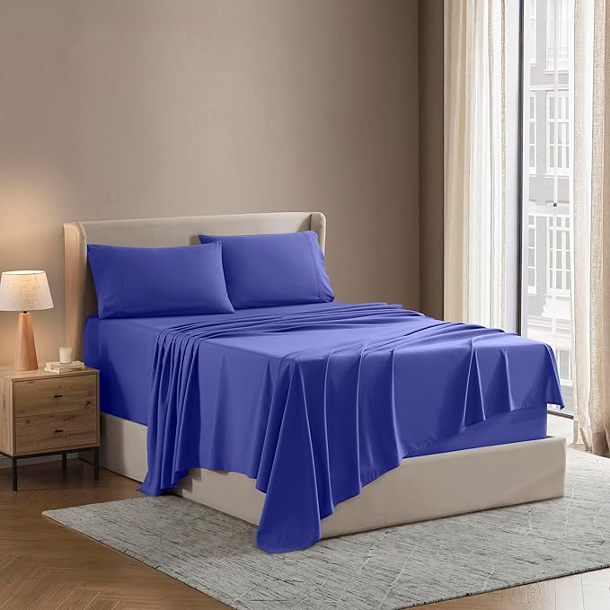 Nestl Queen Sheet Set - Luxury 1800 Ultra-Soft Microfiber Bed Sheets - Double Brushed - Deep Pockets - Easy Fit - 4 Piece Set - Bedding Sheets & Pillowcases (Queen, Royal Blue)