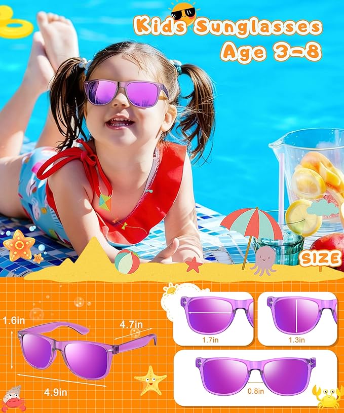 Sumsun Kids Sunglasses Bulk Party Favors, Boys Girls Sunglasses for Kids Age 3-8, UV400 Neon Glasses for Kid Pool Birthday