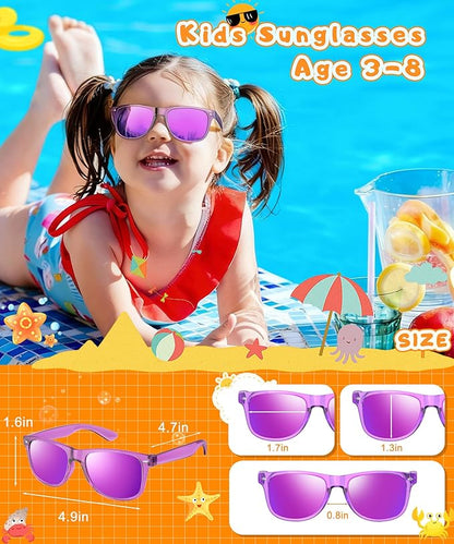 Sumsun Kids Sunglasses Bulk Party Favors, Boys Girls Sunglasses for Kids Age 3-8, UV400 Neon Glasses for Kid Pool Birthday