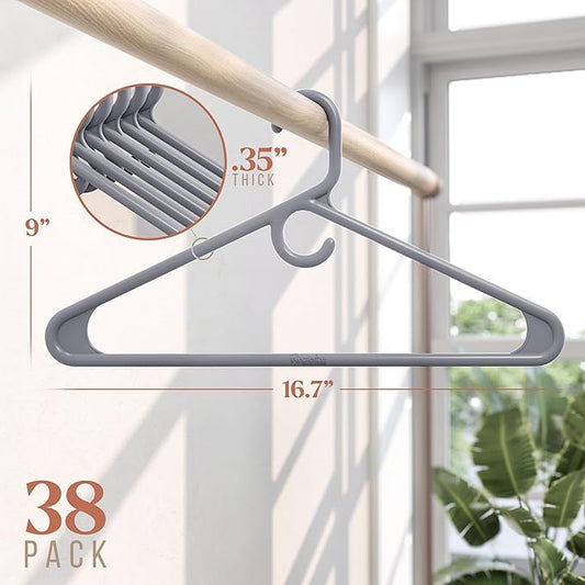 NEATERIZE Ultra Heavy Duty Plastic Clothes Hangers - Grey - Durable Coat, Suit and Clothes Hanger. Perchas De Ropa (38 Pack - Grey)