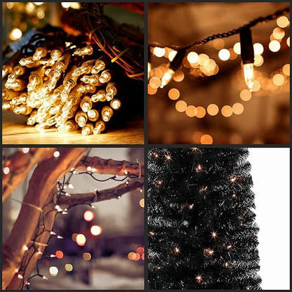 200 Count Clear Christmas Lights, Pack of 2 Strands 100 Count 33 ft Black Wire UL Listed Holiday String Light (Clear - Black Wire)