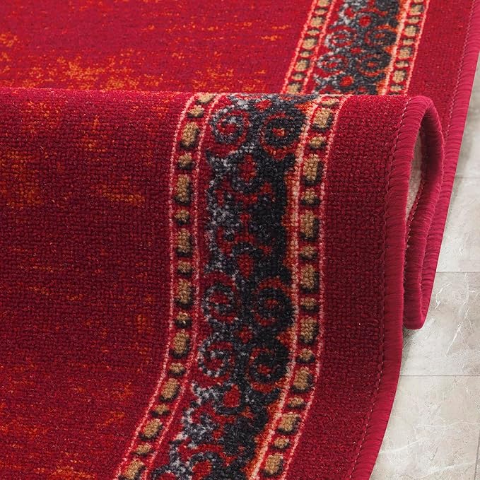 Antep Rugs Alfombras Bordered Modern 2x10 Non-Slip (Non-Skid) Low Pile Rubber Backing Indoor Area Runner Rug (Maroon Red, 2' x 10')