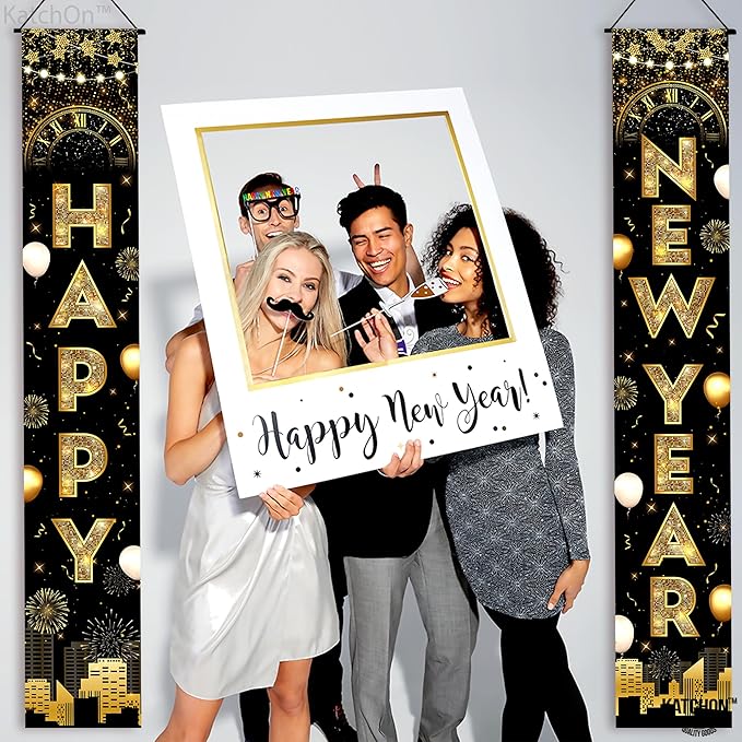 KatchOn, XtraLarge Happy New Year Banner - 72x12 Inch | New Years Decorations 2026 | New Years Eve Party Supplies 2026, Nye Decor 2026 | Door Banner for Happy New Year 2026 | Nye Decorations 2026