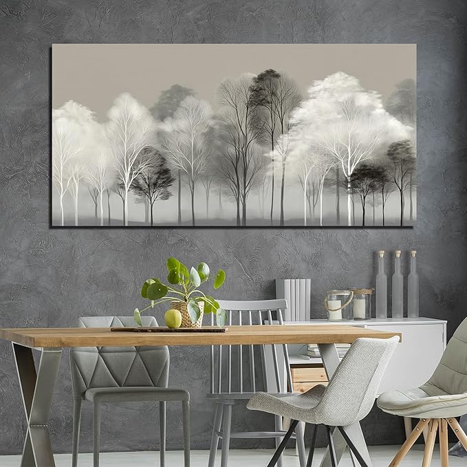 Prepeyssee Black and White Tree Wall Art for Living Room Large Landscape Modern Artwork Gray Forest Picture for Bedroom Home Office Ready to Hang 29x58 Inch