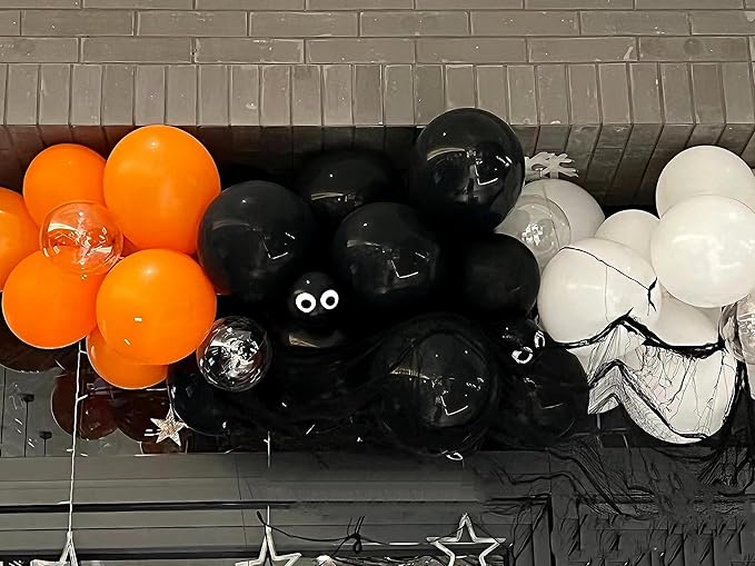 Orange and Black Balloons, 75PCS Halloween Balloons,12in and 5in Black Orange and White Balloon for Halloween Theme Party Graduation New Year Birthday Decorations