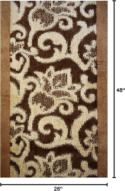 Custom Size Lily Hallway Runner Rug Slip Resistant, 26 Inch Wide x Your Choice of Length Size, Brown, 26 Inch X 4 Feet, Sold and Priced Per Foot