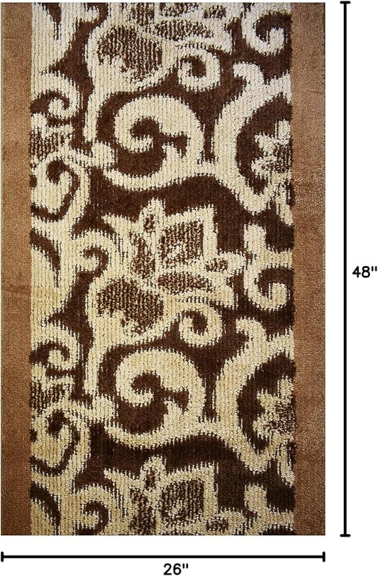 Custom Size Lily Hallway Runner Rug Slip Resistant, 26 Inch Wide x Your Choice of Length Size, Brown, 26 Inch X 4 Feet, Sold and Priced Per Foot