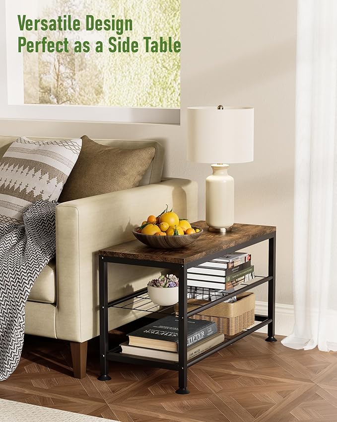 3-Tier Shoe Rack Bench - Entryway Organizer with Shoe Storage, Sturdy Shoe Shelf for Front Door, Small Space Saving Furniture, Brown, 27.2" x 12.0" x 15.9"