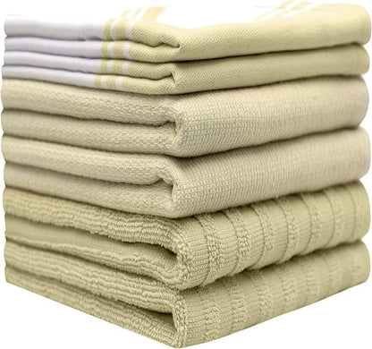 Premium Kitchen Towels (20”x 28”, 6 Pack) | Large Cotton Dish Towels | Flat & Terry Highly Absorbent Kitchen Linen Set with Hanging Loop | Wide Stripe Sage Green