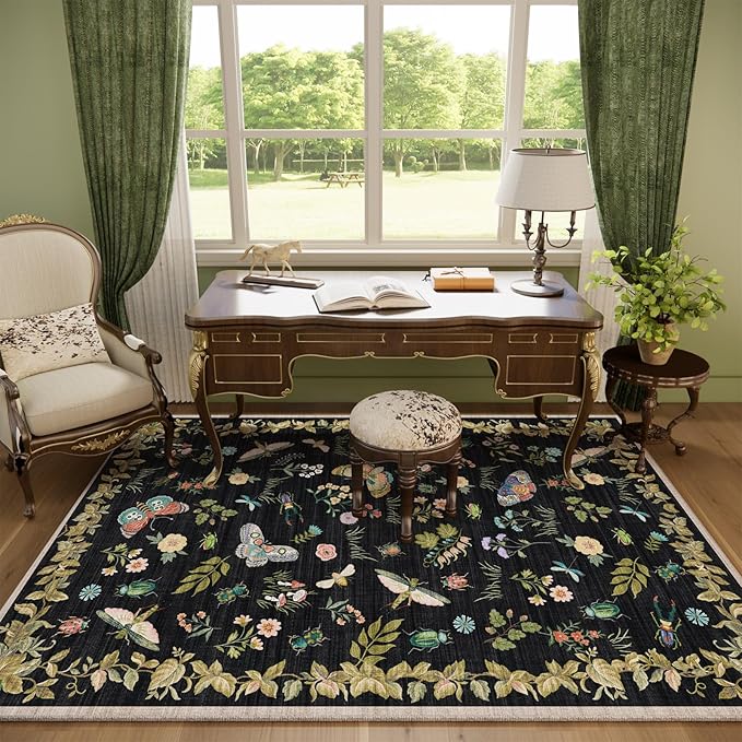 Machine Washable Rugs for Living Room: 6x9 Area Rugs Stain Resistant Non Slip Low Pile Lightweight Soft Carpets Rug for Bedroom Kitchen Dining Room Nursery Kids Room Farmhouse Home Office Indoor