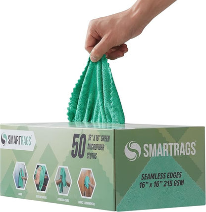 Arkwright Smart Rags in Box - (Pallet of 8000) Lint Free, Large Microfiber Cleaning Cloth, Scratch & Streak-Free, Dispensable Wash Towels for Cars, Kitchen, and Window Glass, 16 x 16 in, Green
