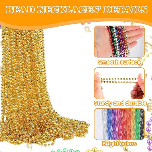 500 PCS Gold Bead Necklace, 33 Inch Mardi Gras Christmas Beads, Bulk Metallic Party Beads for Mardi Gras Parade, St Patricks Day, Wedding, Birthday, Pirate Party, Carnival Party Favors