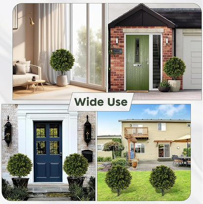 Pair(2) Artificial Boxwood Topiary Ball Bush for Outdoor with Ground Spike,30" UV Resistant Faux Boxwood Ball Tree, Fake Green Boxwood Plants for Garden, Yard, Porch, Patio Decor