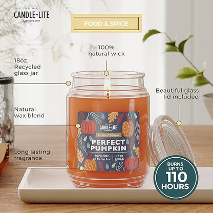 Candle-lite Halloween Scented Candles, Perfect Pumpkin, 18 oz Jar, Proudly Poured in The USA, Aromatherapy Candle, Single-Wick with 110 Hours of Burn Time, Perfect for Creating an Inviting Ambiance