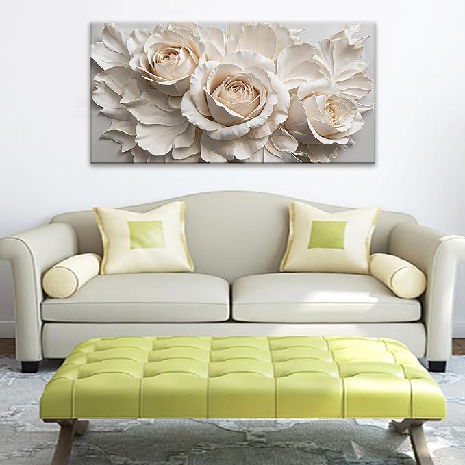 QSQ Canvas Art Wall Decor Print Paintings White Flower Wall Art Prints Pictures Decor Ready To Hang Pictures For Bedroom Bathroom Office Kitchen Home Decoration 20" × 40"