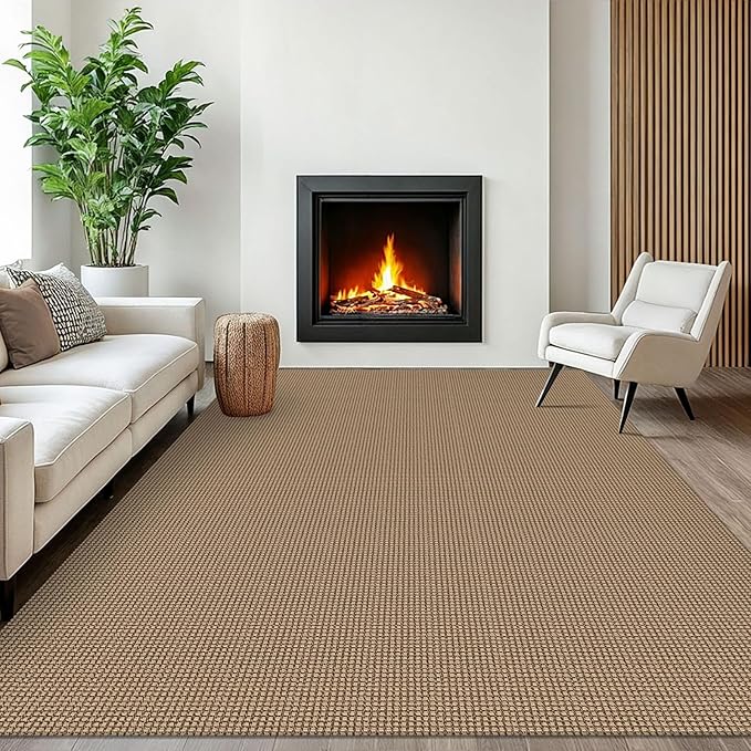 EARTHALL Woven Area Rugs 6x9 Ft Washable Living Room Rugs Non Slip Rubber Backed Dining Room Rug Braided Bedroom Rugs Indoor Floor Carpet for Living Room, Bedroom, Dining Room, Orange/Tan/Brown