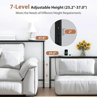 GRLEAF 2 Pack Adjustable Height Narrow Console Table with Power Outlets, 70" Long Sofa Table with Charging Station Behind Couch Table Entryway Table for Living Room and Hallway – Black