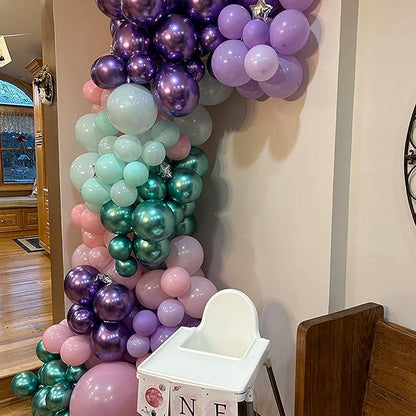 Mermaid Party Balloon Set, 60 Packs 12 Inches Metallic Purple Pink Green Blue Latex Balloons for Girls Mermaid Birthday Party Decoration, Baby Shower, Birthday, Under The Sea Party Decorations