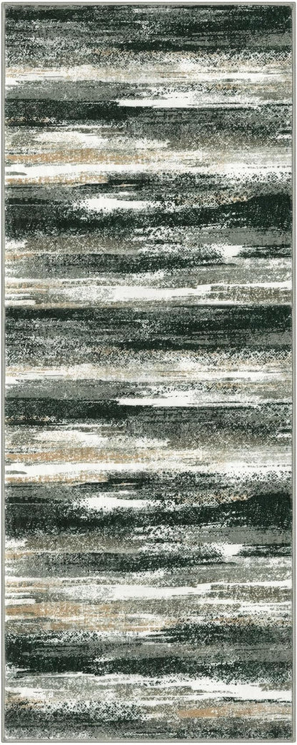 Modern Abstract Runner Rug 2x5, Forest Green Washable Entryway Kitchen Runner Non-Slip Soft Hallway Rug Runner Thin Print Faux Wool Carpet for Bedroom Laundry Room Indoor