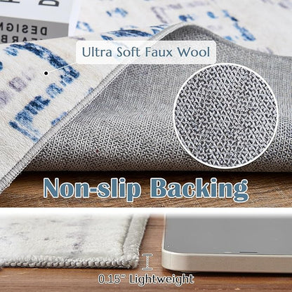 jinchan Boho Runner Rug 2x6 - Moroccan Machine Washable Non-Slip Bohemian Diamond Low-Pile Soft Runner Rug for Entryway Hallway Kitchen Bedroom Laundry Room (2‘x6', Blue)