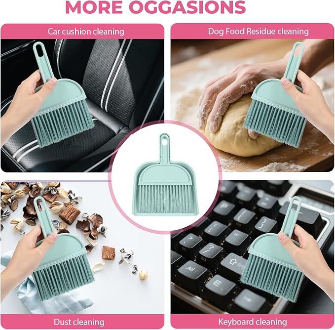 Blue Small Broom and Dustpan Set, Mini Dustpan and Brush Set, Small Hand Broom and Dust Pan Sets for Home Sofas Kitchen Countertops Storage Shelves Office Desks Bathrooms and Pet Areas