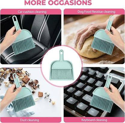 Blue Small Broom and Dustpan Set, Mini Dustpan and Brush Set, Small Hand Broom and Dust Pan Sets for Home Sofas Kitchen Countertops Storage Shelves Office Desks Bathrooms and Pet Areas