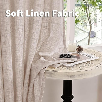 YoungsTex Natural Linen Curtains 63 Inch Length 2 Panels - Light Filtering Semi Sheer Window Drapes Textured Rustic with Pinch Pleated for Bedroom Living Room Office, 2 Panels, 40 X 63 Inch