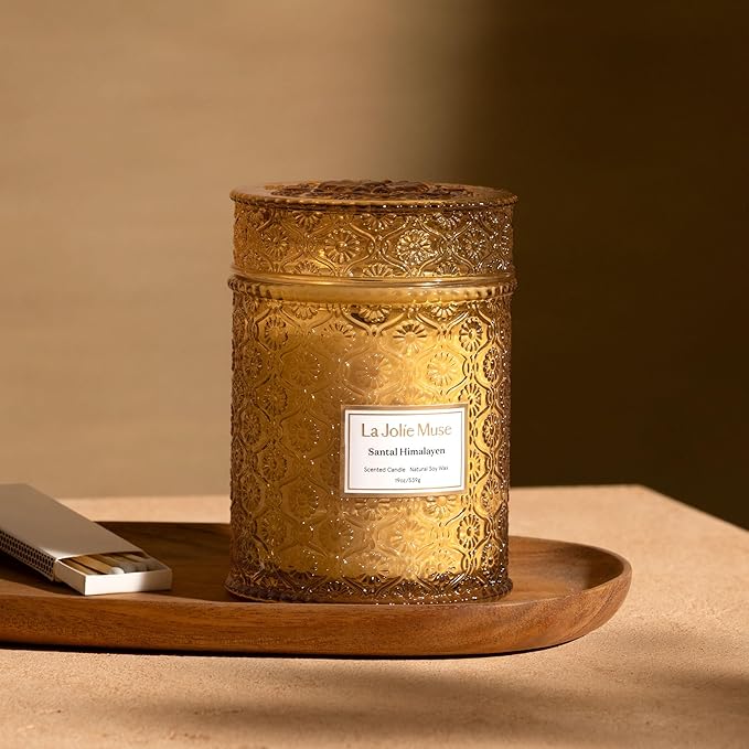 LA JOLIE MUSE Sandalwood Candle, 19 oz Wood Wicked Large Candles for Home Scented, Scented Candle Gifts for Men&Women, Long Burning Glass Jar Candles, Santal Himalayen