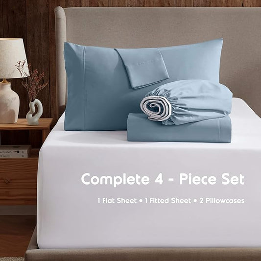 Nestl Full Sheet Set - Luxury 1800 Ultra-Soft Microfiber Full Bed Sheets - Double Brushed - Deep Pockets - Easy Fit - 4 Piece Set - Bedding Sheets & Pillowcases (Full, Stone Blue)