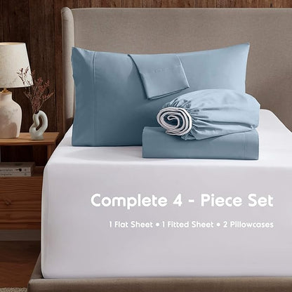 Nestl Queen Sheet Set - Luxury 1800 Ultra-Soft Microfiber Bed Sheets - Double Brushed - Deep Pockets - Easy Fit - 4 Piece Set - Bedding Sheets & Pillowcases (Queen, Stone Blue)