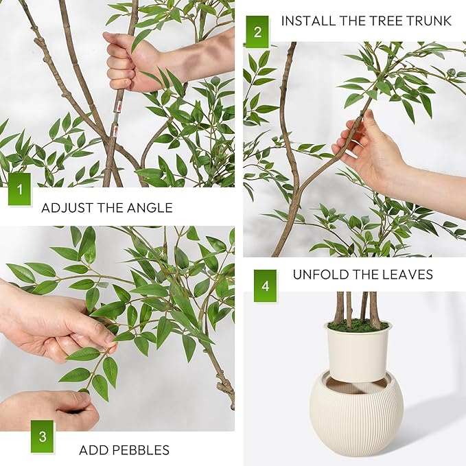 Garvee Nandina Artificial Plants with Sphere Planter Pot, Artificial Tree Indoor with Moss and Pebbles, 6FT Fake Potted Tree for Indoor & Home Office Decor