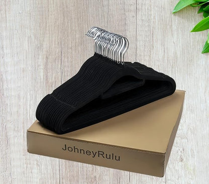 Velvet Non-Slip Black Hangers - Space-Saving Heavy-Duty Suit Hangers with 360° Swivel Hook - 20 Pack