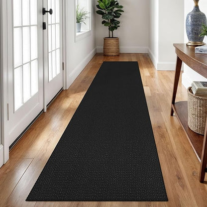 Braided Runner Rug 2x10 Ft Washable Runners for Hallways Non Slip Rubber Backed Kitchen Runners Cotton Long Entryway Runner Indoor, Woven Carpet for Hall Kitchen Entryway, Black/Grey
