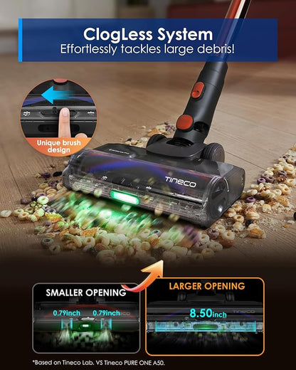 Tineco Pure ONE S70 Cordless Vacuum Cleaner, 200AW Powerful Suction, 3D Sense Pro Cleaning System, 6-Stage Filtration with 95min Runtime, Zero Tangle Brush with 180° Foldable Tube (Blue-Orange)