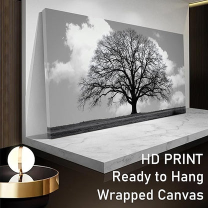 Trogonup Black and White Tree of Life Wall Art for Bedroom Modern Botanical Landscape Pictures for Living Room Office Canvas Prints Ready to Hang 29"x58"